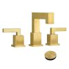 Brushed Gold 3-Hole Low-Arch 8 Inch Widespread Bathroom Faucet, Vanity Sink Faucet with Metal Pop Up Drain Assembly and Water Supply Lines for Lavator