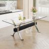 Dining table. Modern tempered glass dining table. Large modern office desk with silver plated metal legs and MDF crossbars, suitable for both home and