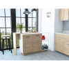 Sicilia Kitchen Island, Two External Shelves, Double Door Cabinets, Three Shelves -White / Light Oak