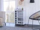 Bar Cart Baltimore, Six Wine Cubbies, Glass Door, Four Caster, Two Shelves, White Finish