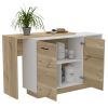Sicilia Kitchen Island, Two External Shelves, Double Door Cabinets, Three Shelves -White / Light Oak