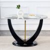 A modern minimalist circular Pandora style sintered stone table top with a diameter of 48 inches, paired with black MDF legs. Suitable for restaurants