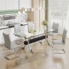 Dining table. Modern tempered glass dining table. Large modern office desk with silver plated metal legs and MDF crossbars, suitable for both home and