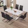Modern white rectangular marble textured glass dining table and office desk. Equipped with stainless steel base. Beautiful and durable. 63"*37"*30"