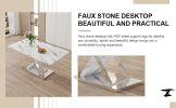 Modern white rectangular marble textured glass dining table and office desk. Equipped with stainless steel base. Beautiful and durable. 63"*37"*30"