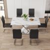Modern white rectangular marble textured glass dining table and office desk. Equipped with stainless steel base. Beautiful and durable. 63"*37"*30"