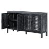 TXREM Retro Mirrored Sideboard with Closed Grain Pattern for Dining Room, Living Room and Kitchen(Black)