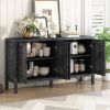 TXREM Retro Mirrored Sideboard with Closed Grain Pattern for Dining Room, Living Room and Kitchen(Black)