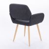 Teddy Fabric Upholstered Side Dining Chair with Metal Leg(Dark grey teddy fabric+Beech Wooden Printing Leg),KD backrest