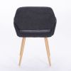 Teddy Fabric Upholstered Side Dining Chair with Metal Leg(Dark grey teddy fabric+Beech Wooden Printing Leg),KD backrest