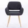 Teddy Fabric Upholstered Side Dining Chair with Metal Leg(Dark grey teddy fabric+Beech Wooden Printing Leg),KD backrest