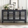 TXREM Retro Mirrored Sideboard with Closed Grain Pattern for Dining Room, Living Room and Kitchen(Black)