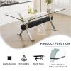 Dining table. Modern tempered glass dining table. Large modern office desk with silver plated metal legs and MDF crossbars, suitable for both home and