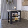 Kitchen Island 40 Inches Dozza, Two Shelves, Black Wengue / Light Oak Finish