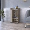 Bar Cart with Casters Reese, Six Wine Cubbies and Single Door, Light Gray Finish