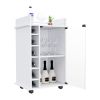 Bar Cart Baltimore, Six Wine Cubbies, Glass Door, Four Caster, Two Shelves, White Finish