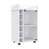 Bar Cart Baltimore, Six Wine Cubbies, Glass Door, Four Caster, Two Shelves, White Finish