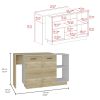 Sicilia Kitchen Island, Two External Shelves, Double Door Cabinets, Three Shelves -White / Light Oak
