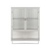 23.62"Glass Doors Modern Two-door Wall Cabinet with Featuring Two-tier Enclosed Storage, an Open Shelf, and Towel Rack, for Entryway Living Room Bathr