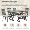 TREXM 6-Piece Rustic Dining Set, Rectangular Trestle Table and 4 Upholstered Chairs & Bench for Dining Room (Gray)