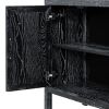 TXREM Retro Mirrored Sideboard with Closed Grain Pattern for Dining Room, Living Room and Kitchen(Black)