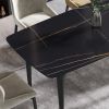 63"Modern artificial stone black curved black metal leg dining table -6 people