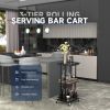 3 Tier Bar Cart for Home, Mobile Bar Serving Cart, Wine Cart on Wheels, Industrial Style Wine Cart for Kitchen, Beverage Cart with Wine Rack and Glass