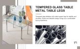 Table and chair set. 1 table and 4 black chairs. The thickness of the glass dining table top is 0.3 feet, with silver metal legs. Black PU leather bac