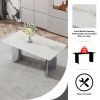 Modern minimalist dining table. White imitation marble glass sticker desktop, stainless steel legs, stable and beautiful. Suitable for living room and