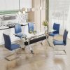 Dining table. Modern tempered glass dining table. Large modern office desk with silver plated metal legs and MDF crossbars, suitable for both home and