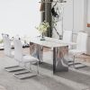 Modern minimalist dining table. White imitation marble glass sticker desktop, stainless steel legs, stable and beautiful. Suitable for living room and