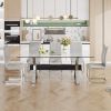 Dining table. Modern tempered glass dining table. Large modern office desk with silver plated metal legs and MDF crossbars, suitable for both home and