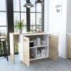 Sicilia Kitchen Island, Two External Shelves, Double Door Cabinets, Three Shelves -White / Light Oak