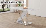 Modern white rectangular marble textured glass dining table and office desk. Equipped with stainless steel base. Beautiful and durable. 63"*37"*30"