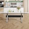 Dining table. Modern tempered glass dining table. Large modern office desk with silver plated metal legs and MDF crossbars, suitable for both home and