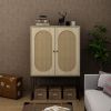 Natural Rattan 2 Door high cabinet, Built-in adjustable shelf, Easy Assembly, Free Standing Cabinet for Living Room Bedroom Hallway