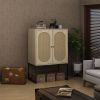 Natural Rattan 2 Door high cabinet, Built-in adjustable shelf, Easy Assembly, Free Standing Cabinet for Living Room Bedroom Hallway